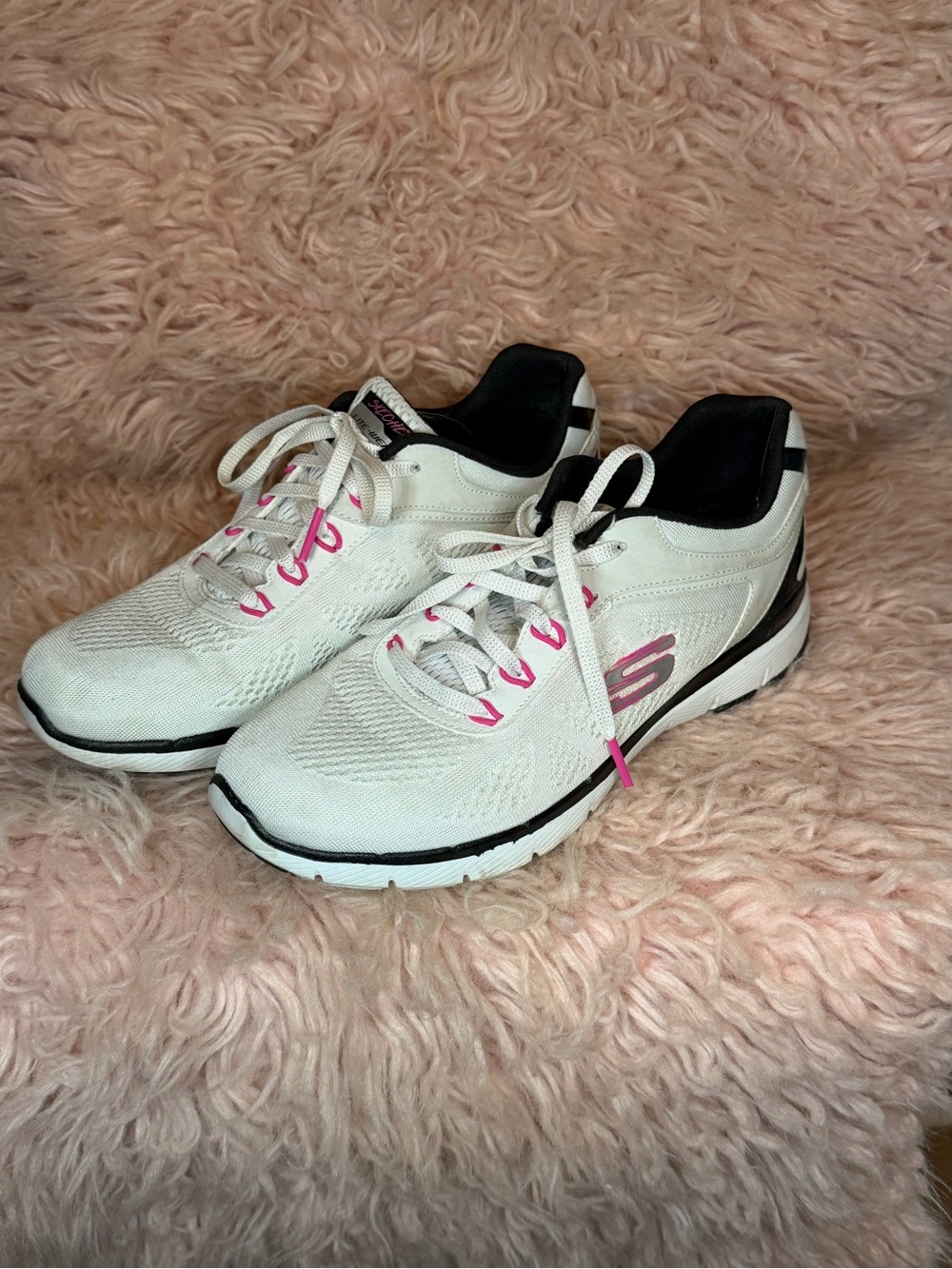 Skechers Women's White Athletic Sneakers with Pink Accents